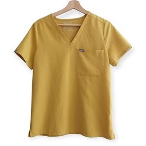 Figs Catarina One Pocket Short Sleeve Scrub Top Yellow Small